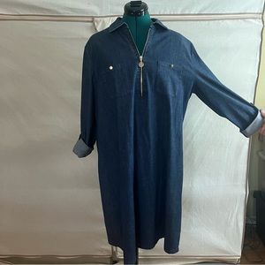 Anne Klein Denim Collard Quarter Zip Shift Dress
